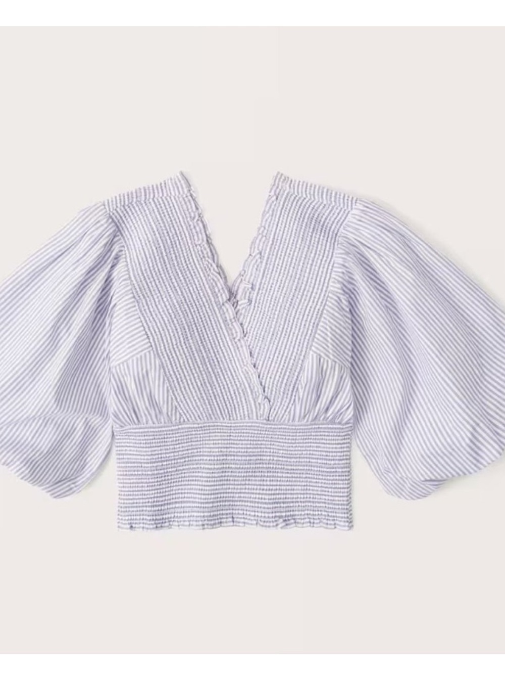 Abercrombie Cropped Striped Off-Shoulder Smocked Top - White & Blue